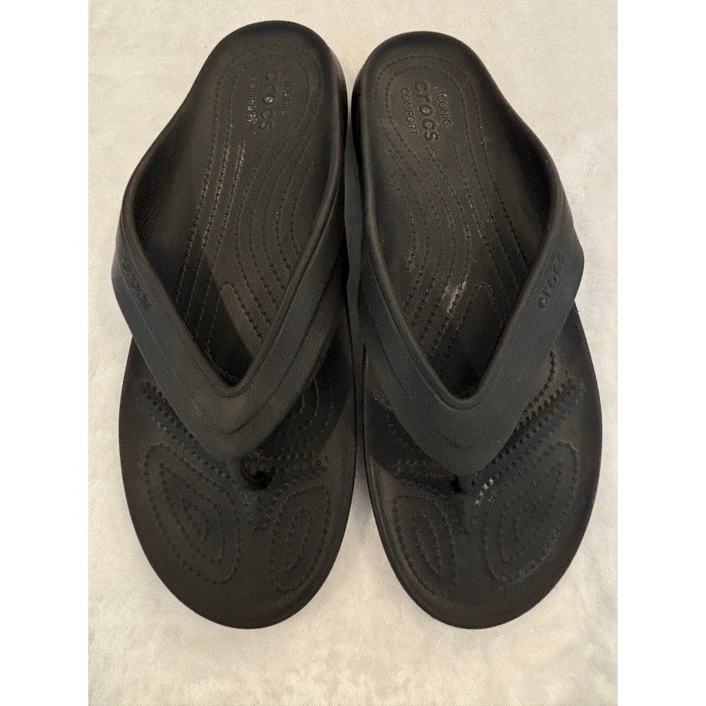 Crocs Athens Flip Flops Mens 12 Black Comfort Thong Sandals 10003